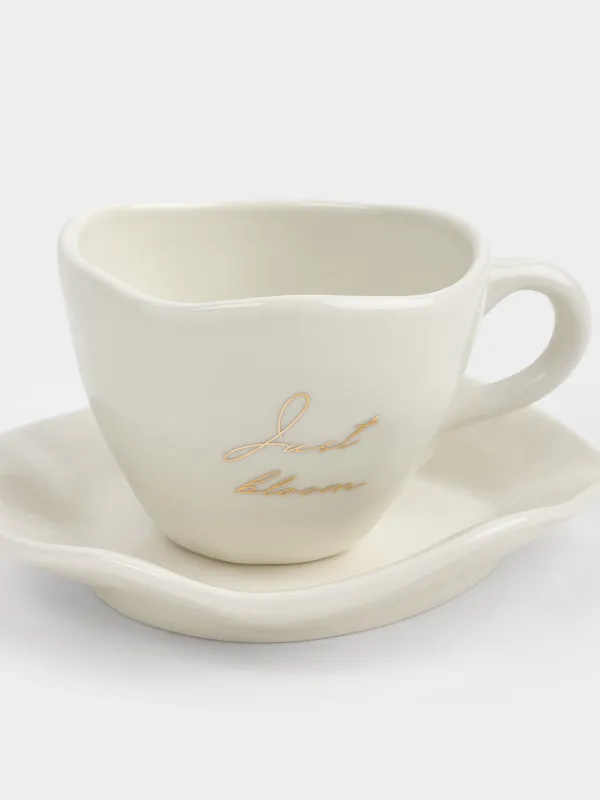 Пара чайная, 1 перс, 2 пр, 280 мл, фарфор P, молочная, Just bloom, Волнистый край, Wavy gold, image-1