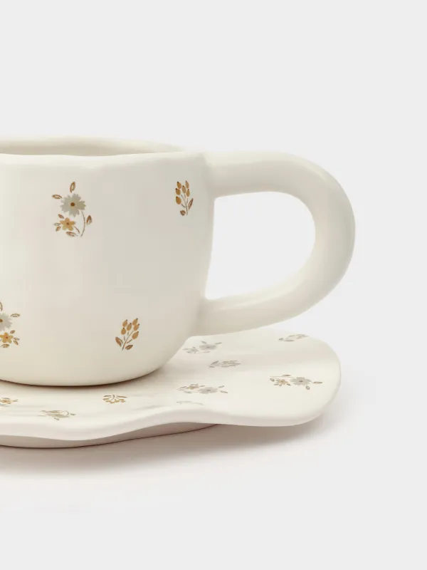 Пара чайная, 1 перс, 2 пр, 460 мл, керамика D, молочная, Винтажные цветы, La flore, image-5