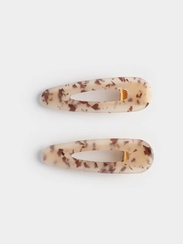 Заколка для волос, 7 см, 2 шт, акрил/металл, молочная, перламутр, Гламур, Glam, image-0