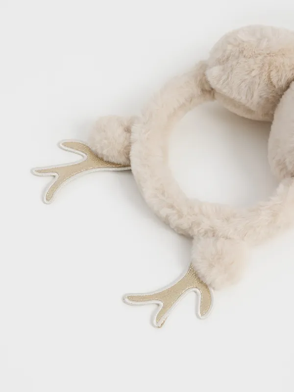 Наушники меховые, 30 см, искусственный мех/полиэстер, бежевые, Рожки, Deer toy, image-5