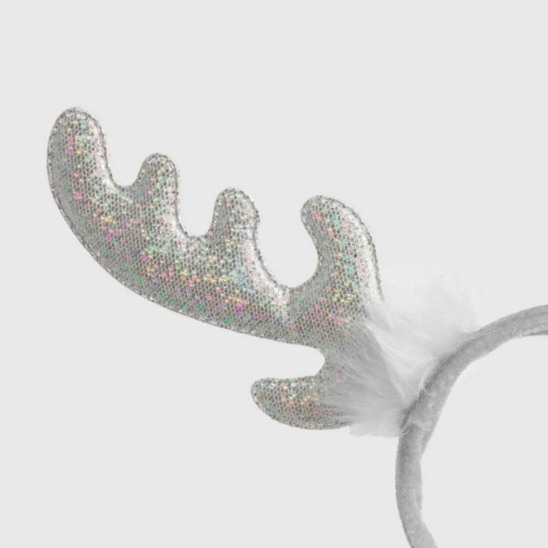 Ободок карнавальный, 16х20 см, детский, полиэстер/металл, серебристый, Рожки, Sparkly deer, image-3