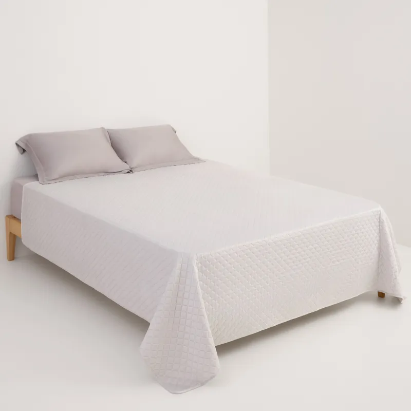 Покрывало, 220х240 см, стеганое, вельвет/микрофибра, бежево-серое, Stitch velvet