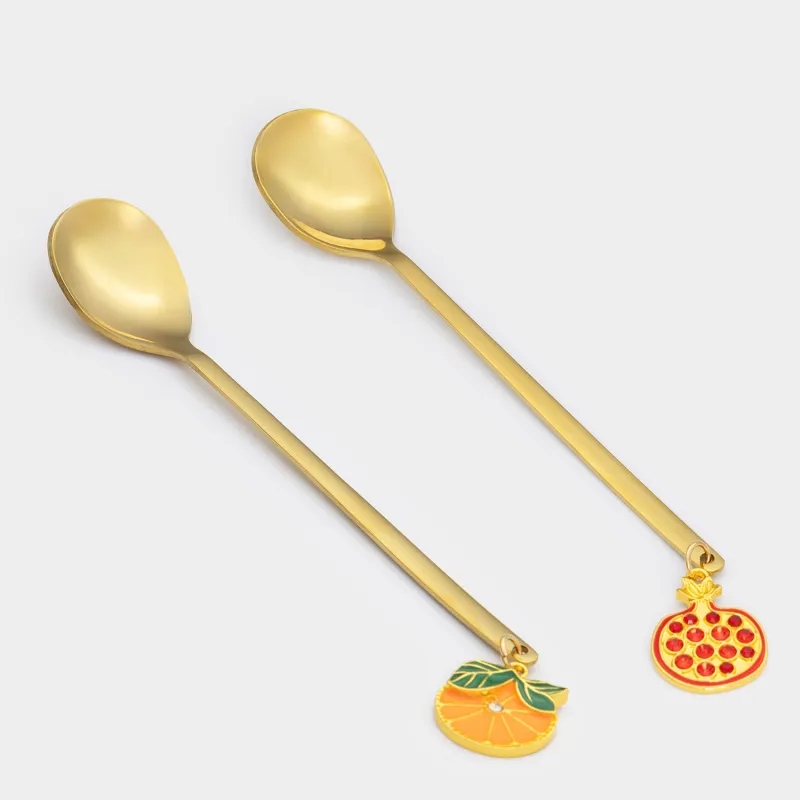 Ложка десертная, 14 см, 2 шт, сталь, золотистая, Гранат и апельсин, Garnet gold