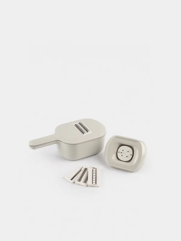 Терка, 29х14 см, 4 насадки, с контейнером, с ручкой, пластик/сталь, серая, Matto, image-4