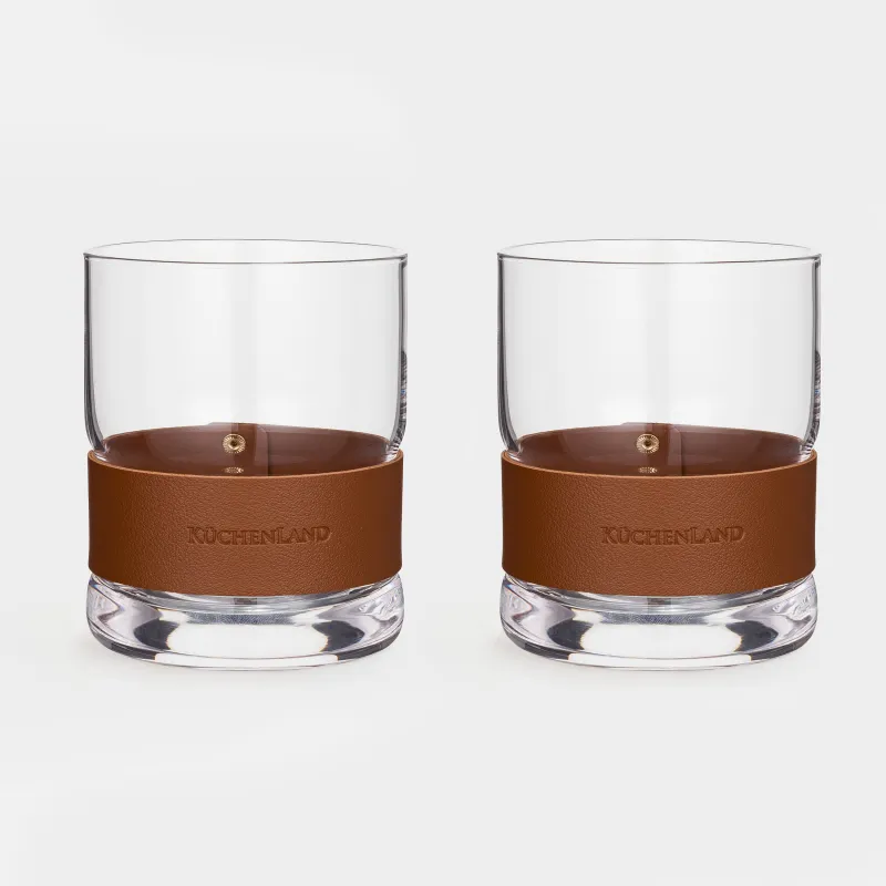 Стакан для виски, 10 см, 390 мл, 2 шт, стекло/искусственная кожа, Clear devo