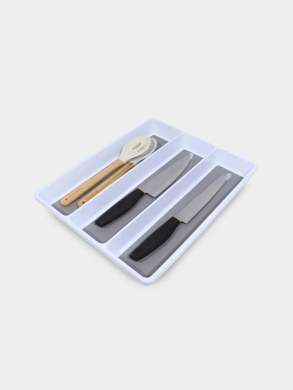 Лоток для кухонных принадлежностей, 40х33 см, 3 отд, пластик/каучук, бело-серый, Non-slip, image-2