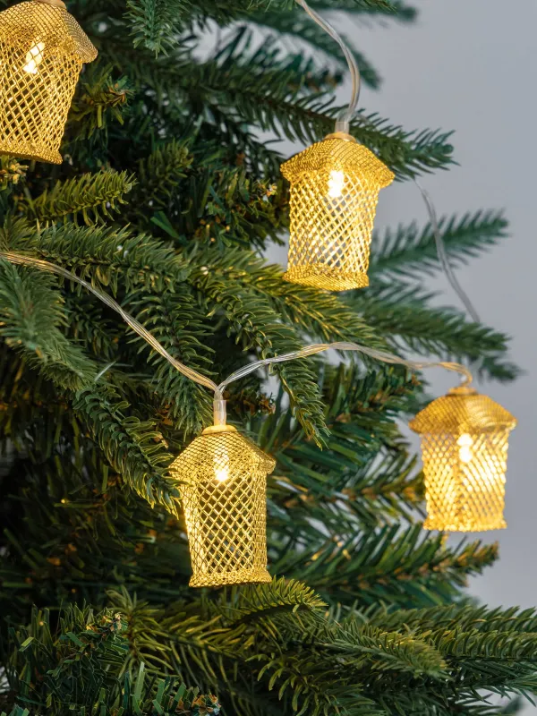 Гирлянда декоративная, 1,35 м, с подсветкой, 10 ламп, металл/пластик, белая, Фонарики, Christmas, image-0