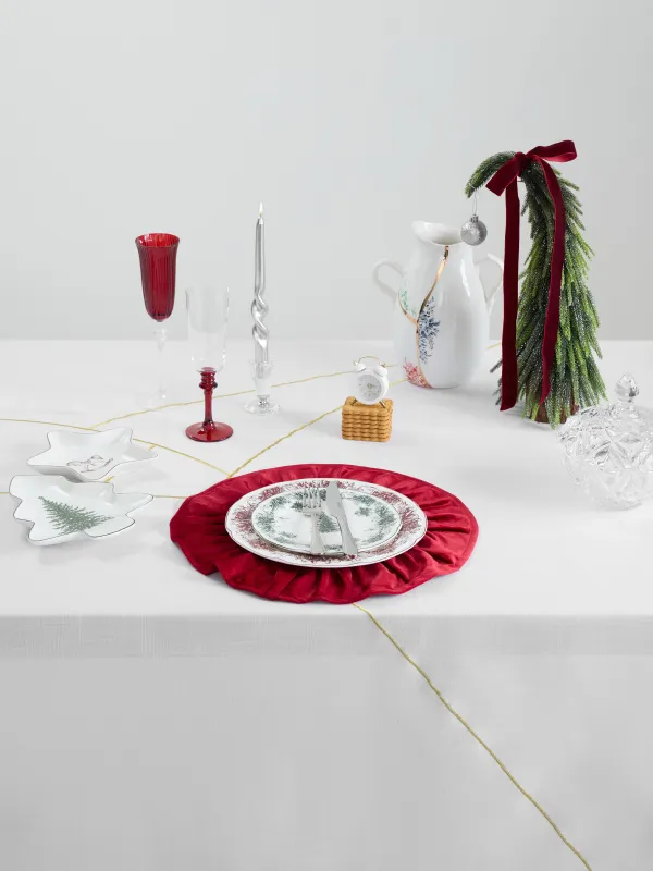 Скатерть, 160х160 см, полиэстер, белая, Золотистые линии, Revival gold, image-1