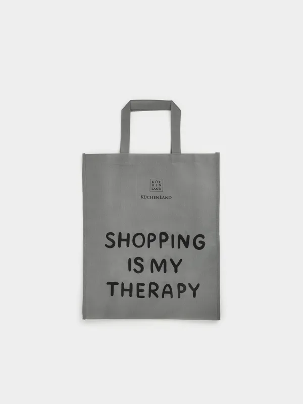 Сумка-шоппер, 34х30 см, полипропилен, серая, Shopping is my therapy, Shopping font, image-0