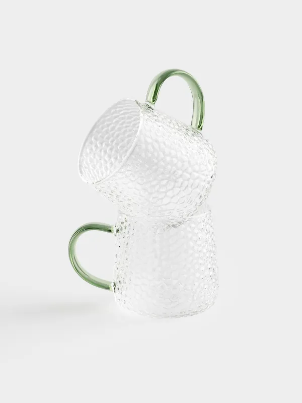 Кружка, 340 мл, 2 шт, стекло Б, зеленая ручка, Dawned, image-0