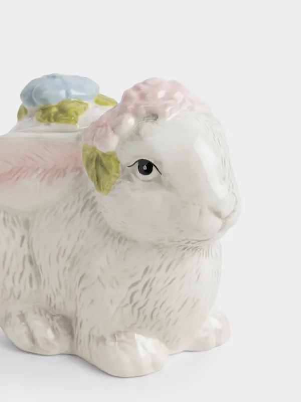 Емкость для хранения, 13х10 см, 200 мл, керамика D, серая, Кролик с цветами, Easter, image-2