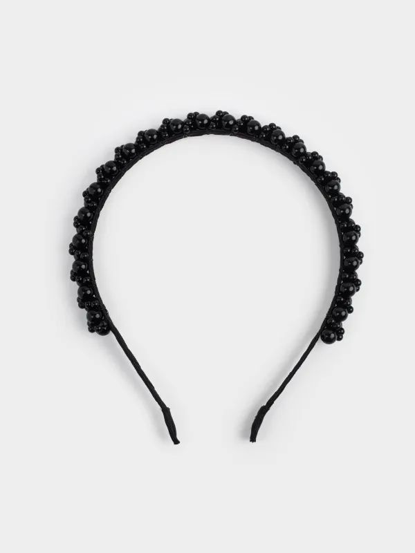 Ободок для волос, 13х16 см, пластик/металл, черный, Бусины, Hairstyle, image-0