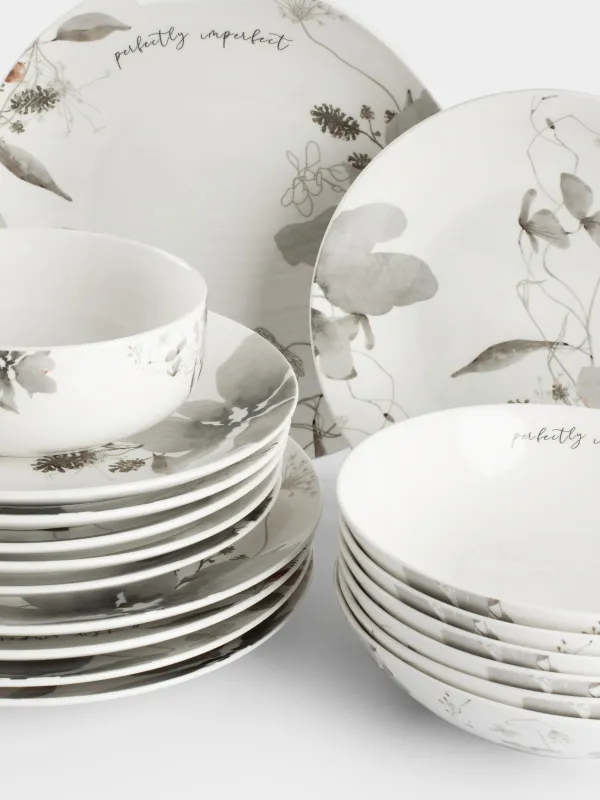 Сервиз обеденный, 6 перс, 19 пр, фарфор N, Серые цветы, Watercolor, image-1