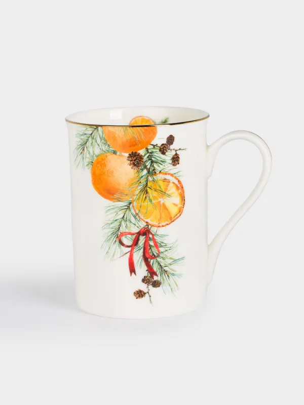 Кружка, 350 мл, 2 шт, фарфор F, белая, Апельсины/Гранаты, Christmas miracle, image-3