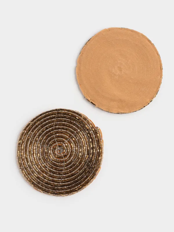 Подставка под кружку, 10 см, 2 шт, круглая, бисер, золотистая, Shiny beads, image-4