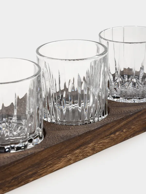 Набор стаканов для виски, 9 см, 250 мл, 4 шт, на подставке, стекло Р/дерево, Ribby wood, image-1
