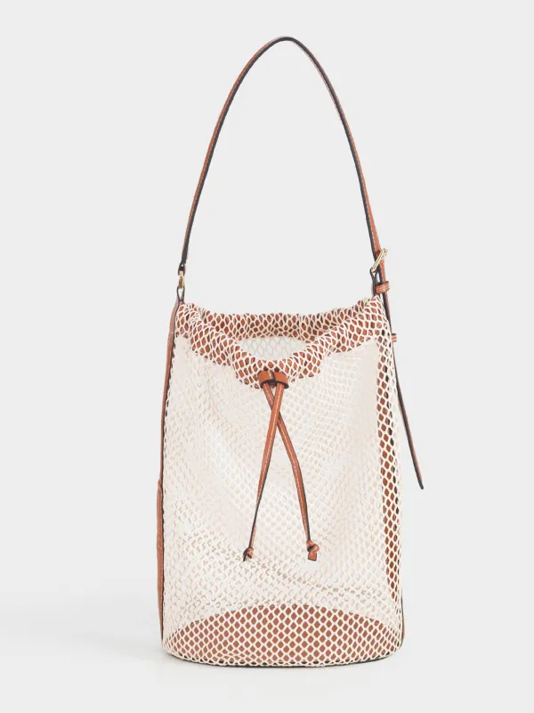 Сумка женская, 22х34 см, с ремешком, на завязках, полиамид, оранжевая, Сетка, Stintino, image-3