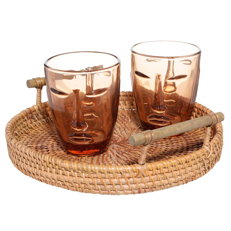 Поднос, 24 см, плетеный, с ручками, ротанг/дерево, круглый, Eco home, image-1