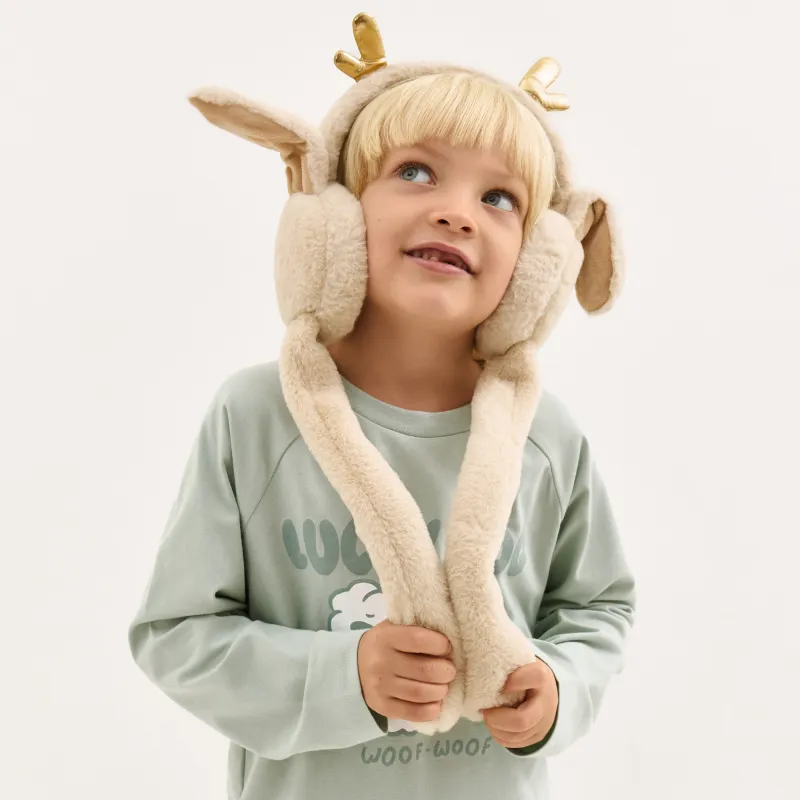 Наушники меховые, 13х20 см, с поднимающимися ушками, искусственный мех, бежевые, Rabbit