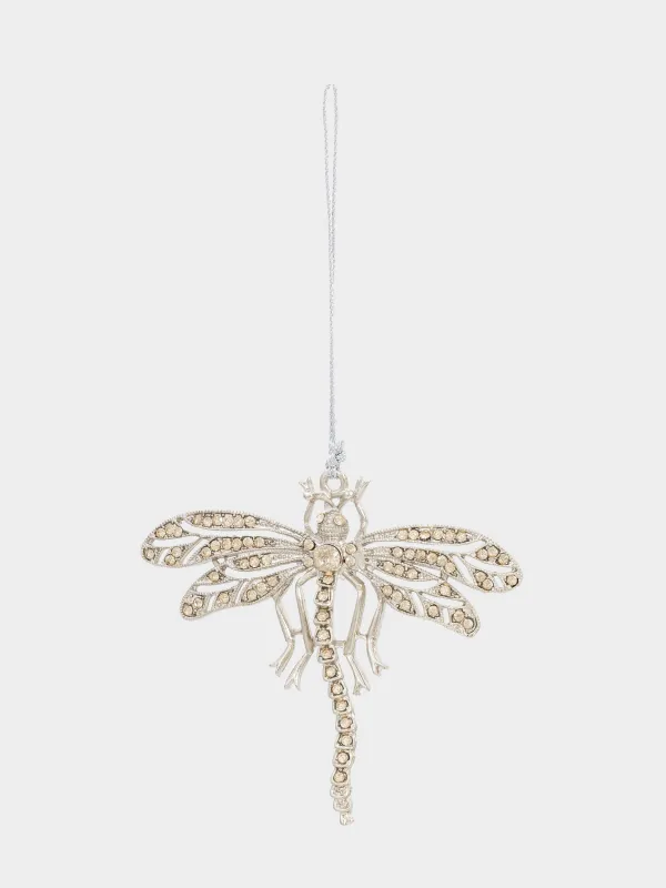Игрушка елочная, 10 см, бисер/стразы/металл, шампань, Стрекоза, Beads figure, image-1