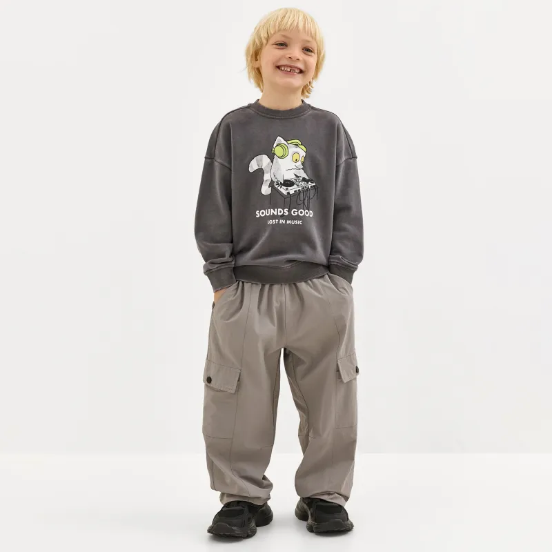 Брюки-карго, р. 104 см, для мальчиков, с вшитым ремнем, полиамид/спандекс, серые, Jamal