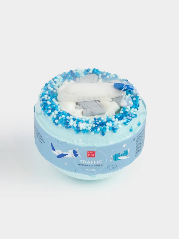 Бомбочка для ванны, 130 гр, с игрушкой, голубая, Ваниль, Самолет, Traffic, image-3