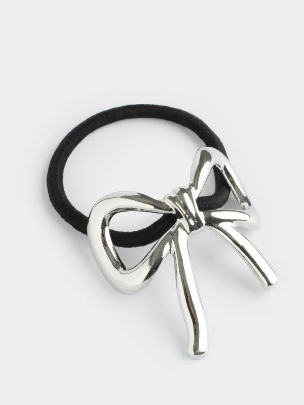 Резинка для волос, 5 см, полиэстер/металл, серебристая, Бант, Hairstyle, image-1