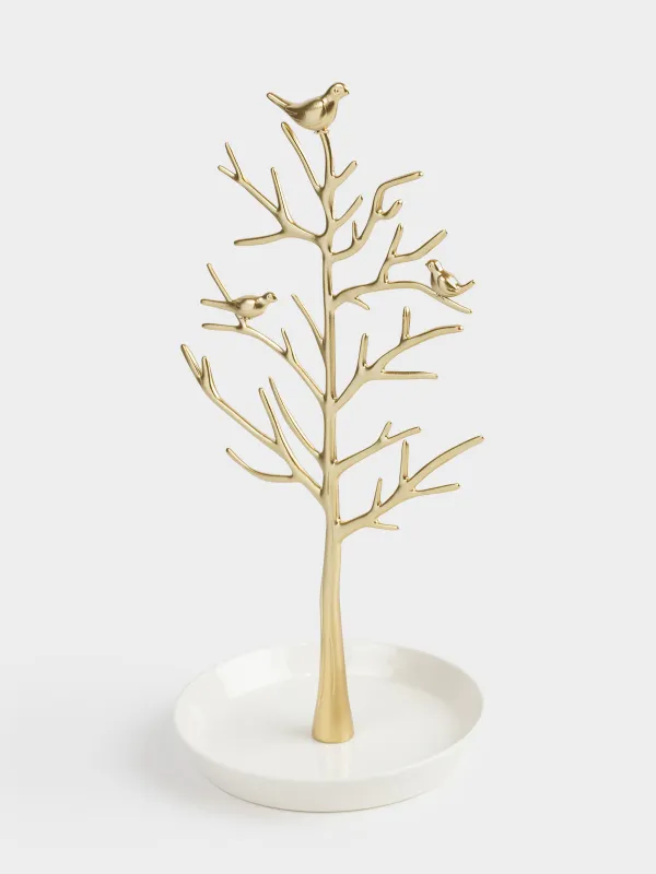 Держатель для украшений, 30 см, металл, золотистый, Дерево с птицами, Magic tree, image-1