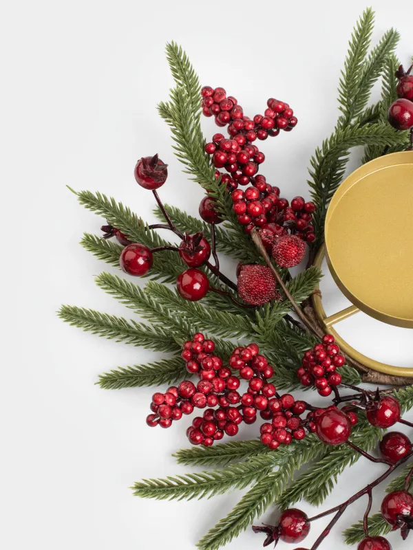 Венок для свечи, 10/30 см, пенопласт/пластик, Красные ягоды, Red berry, image-2