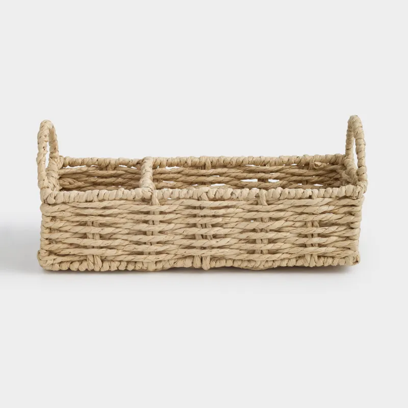 Корзина для хранения, 24х11 см, 2 отд, плетеная, с ручками, целлюлоза, прямоугольная, Braided