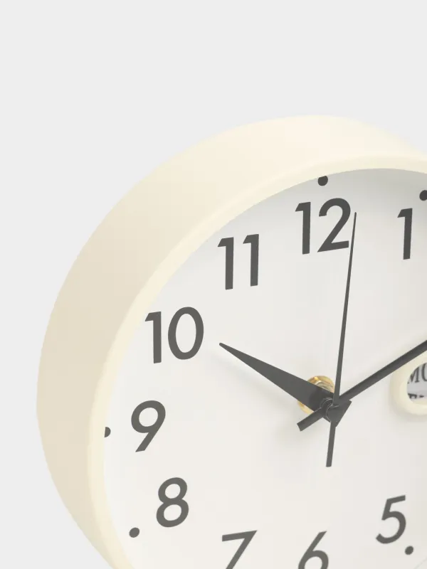 Часы настенные, 18 см, с календарем, стекло/алюминий, круглые, молочно-белые, Dial, image-2
