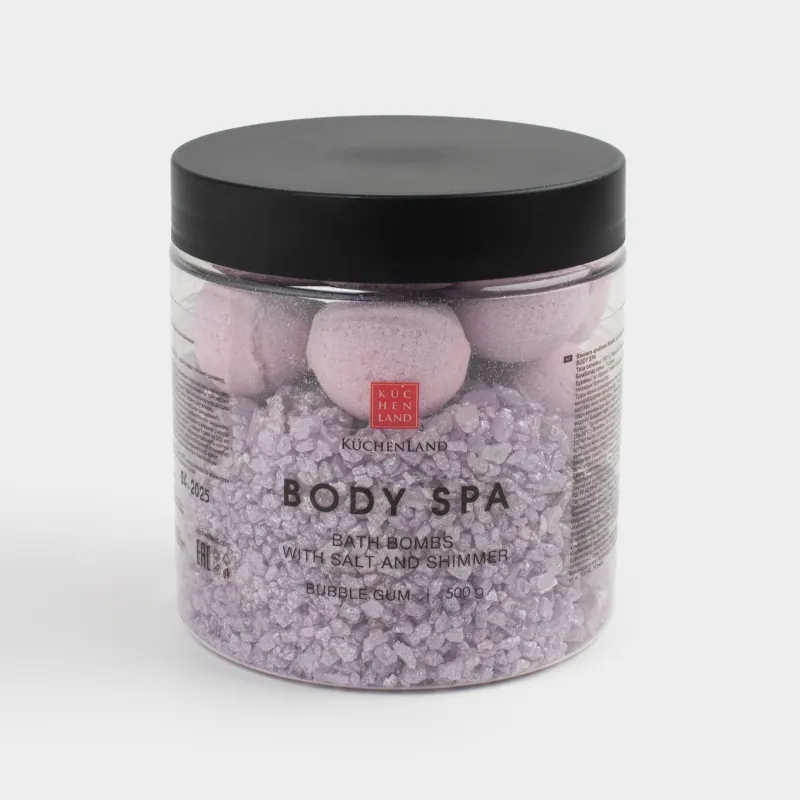 Бомбочка для ванны, 500 гр, 10 шт, с солью и шиммером, в банке для хранения, Бабл-гам, Body spa
