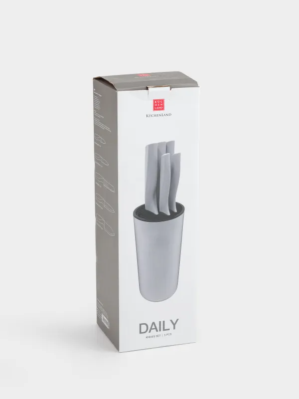 Набор ножей, 5 пр, в подставке, сталь/пластик, серый, Daily, image-7