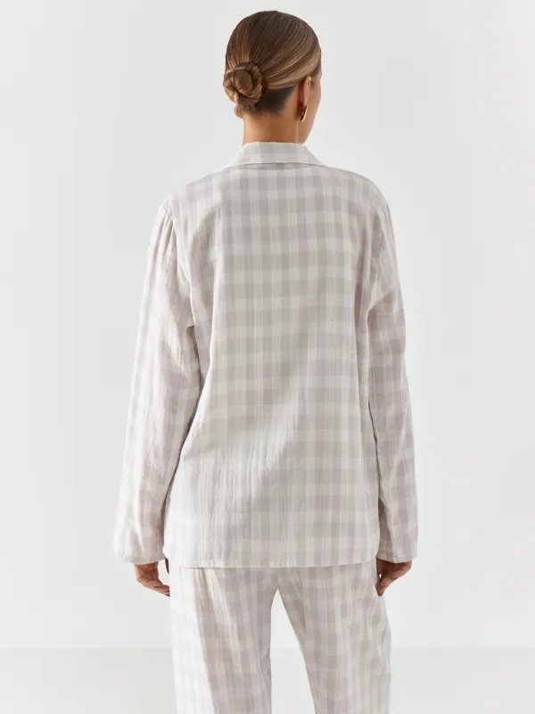 Рубашка женская, с длинным рукавом, хлопок, серая, Клетка, Javi, image-6