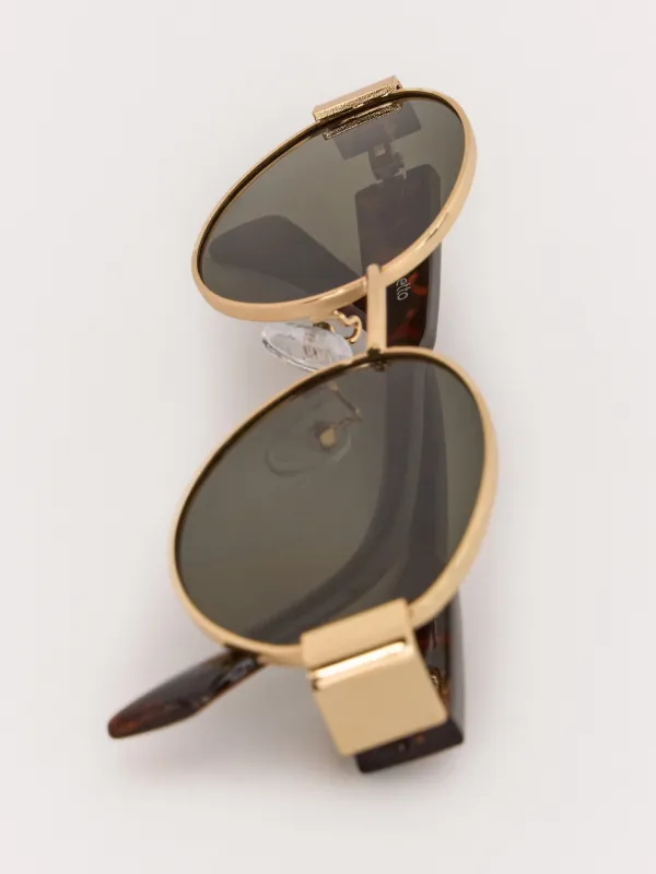 Очки солнцезащитные, металл/пластик, овальные, золотисто-зеленые, Round, image-2