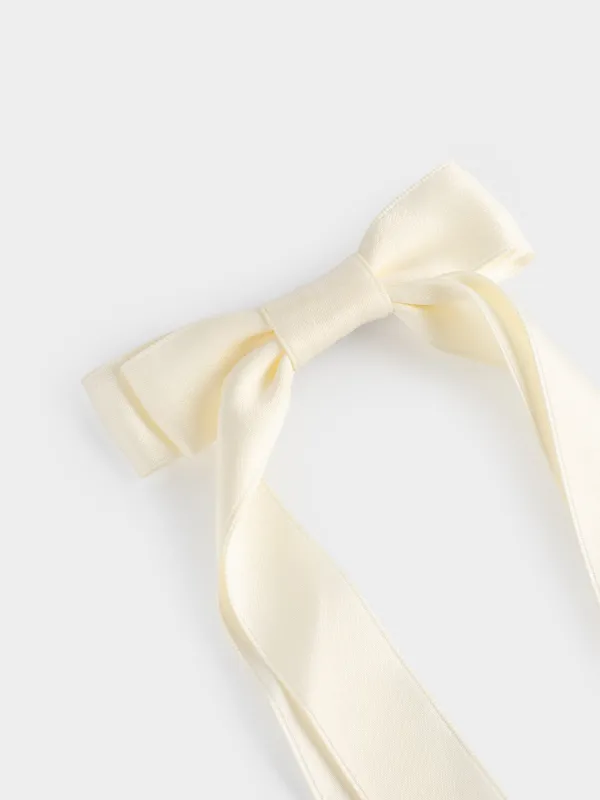 Заколка для волос, 24 см, детская, сатин/металл, молочная, Бант, Silk, image-1