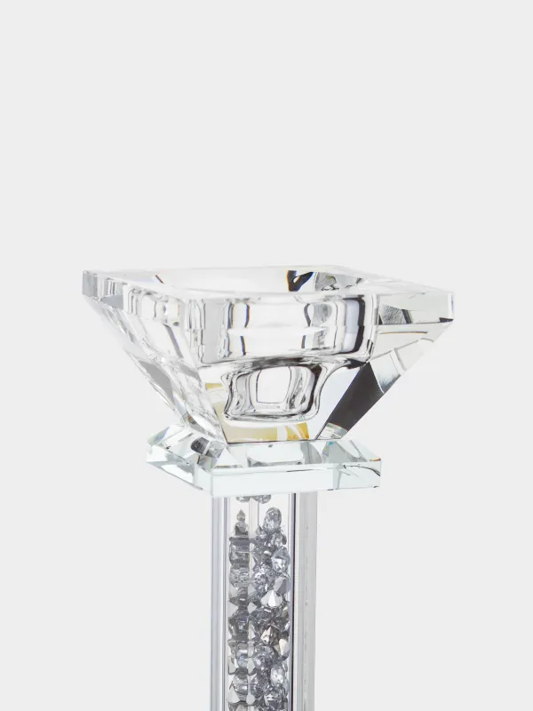 Подсвечник, 20 см, для чайной/тонкой свечи, на ножке, кристальное стекло/стразы, Lux crystal, image-3