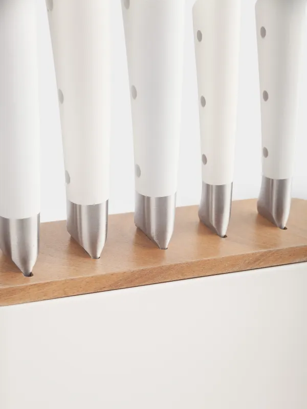 Набор ножей, 5 пр, в подставке, сталь/пластик, молочный, Clarent, image-1