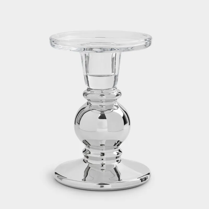 Подсвечник, 13 см, для одной свечи, на ножке, стекло, серебристый, Clear color