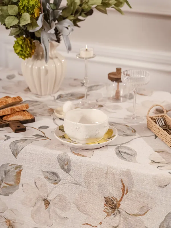 Скатерть, 160х160 см, полиэстер/лен, молочно-желтая, Цветы, Flowery flax, image-7