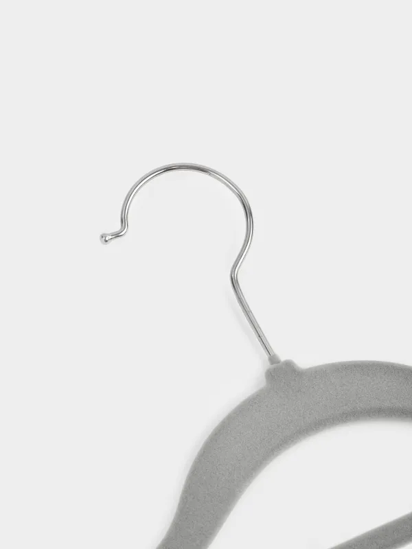 Вешалка-плечики, 41 см, 4 шт, с петлей для галстуков/поясов, флок, серая, Household, image-3