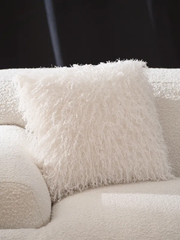 Подушка декоративная, 45х45 см, искусственный мех/вельвет, молочная, Перья, Downy, image-2