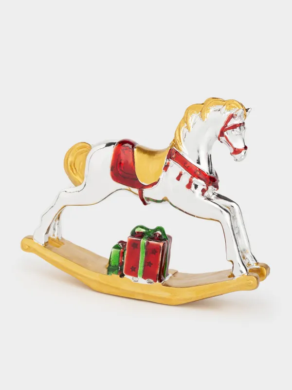 Статуэтка, 10 см, полирезин, серебристо-золотистая, Лошадка-качалка, Horse white, image-2