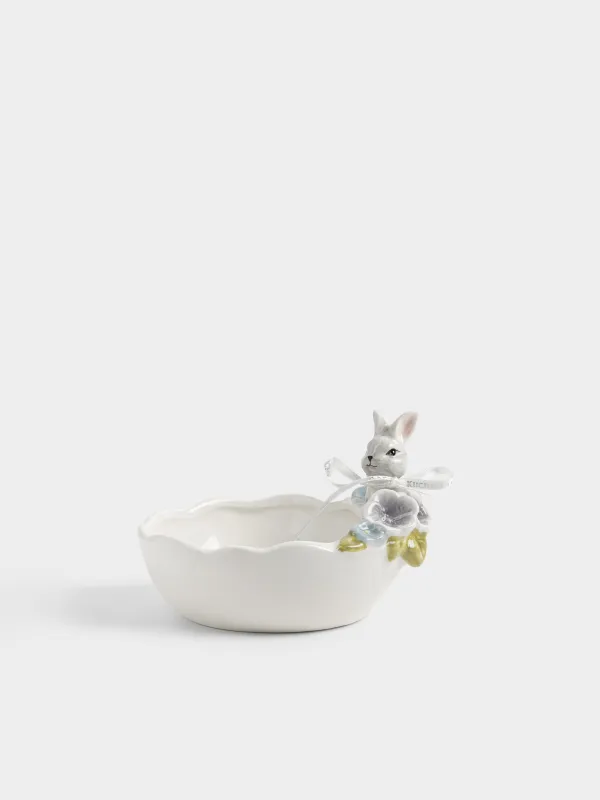 Пиала, 15х10 см, 300 мл, керамика D, молочная, Кролик с цветами, Easter, image-0