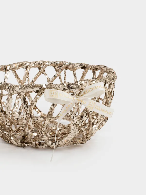 Корзина декоративная, 20х20 см, с ручками, пластик/металл, круглая, шампань, Frosty sparks, image-2