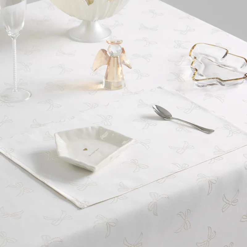 Салфетка под приборы, 30х45 см, жаккард, полиэстер, молочная, Банты, Jacquard bow