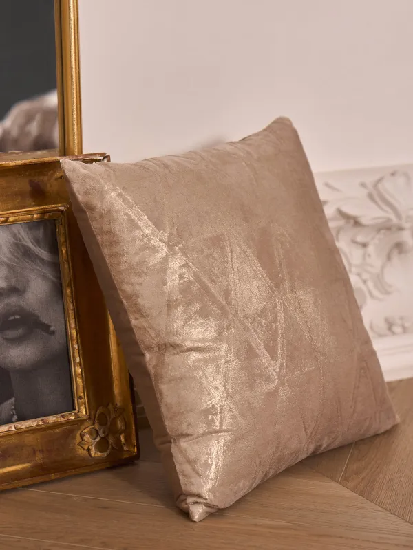 Подушка декоративная, 45х45 см, вельвет, бежевая, Золотистое напыление, Abstract, image-3
