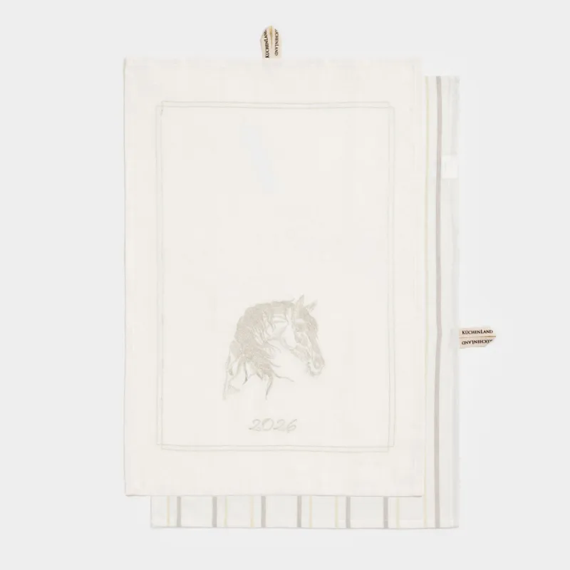 Полотенце кухонное, 40х60 см, 2 шт, хлопок, молочное, Лошадь/Полосы, Horse kitchen