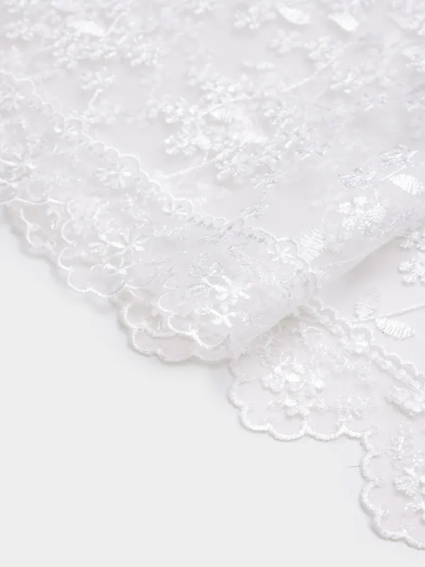 Дорожка настольная, 40х160 см, с кружевом, полиэстер, белая, Ажурные цветы, Lace flowers, image-1