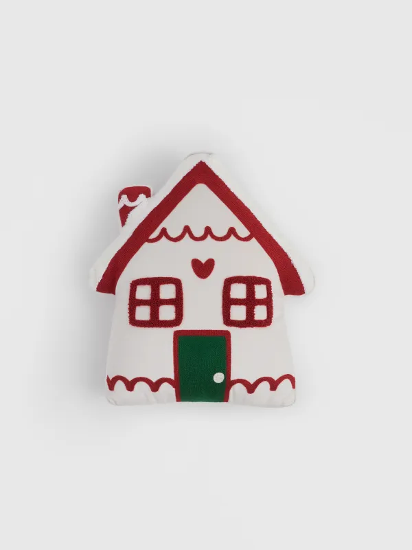 Подушка декоративная, 44х40 см, вельвет, молочная, Домик, House built, image-0